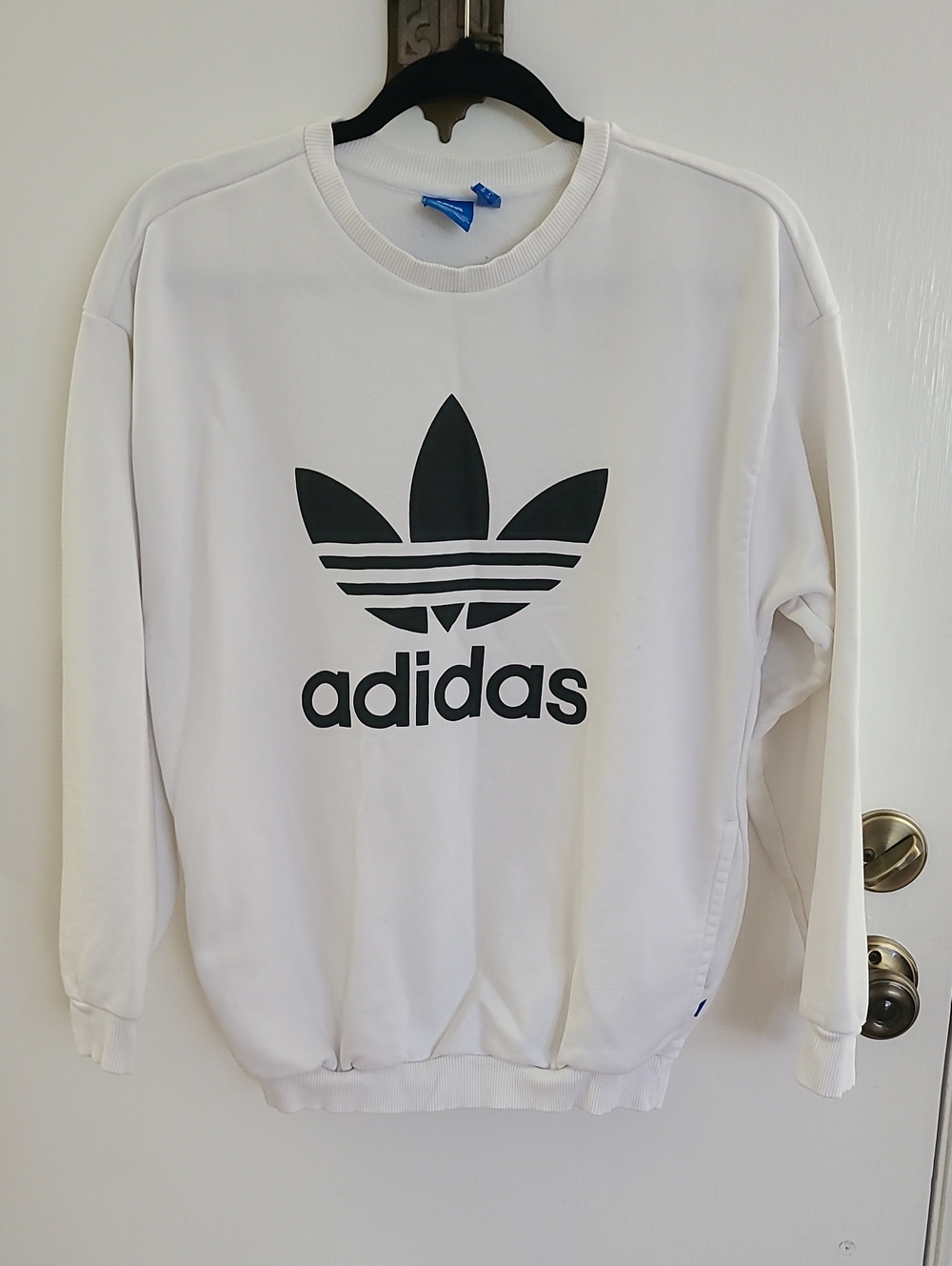 adidas White Crewneck Sweatshirt with Black Trefoil Logo